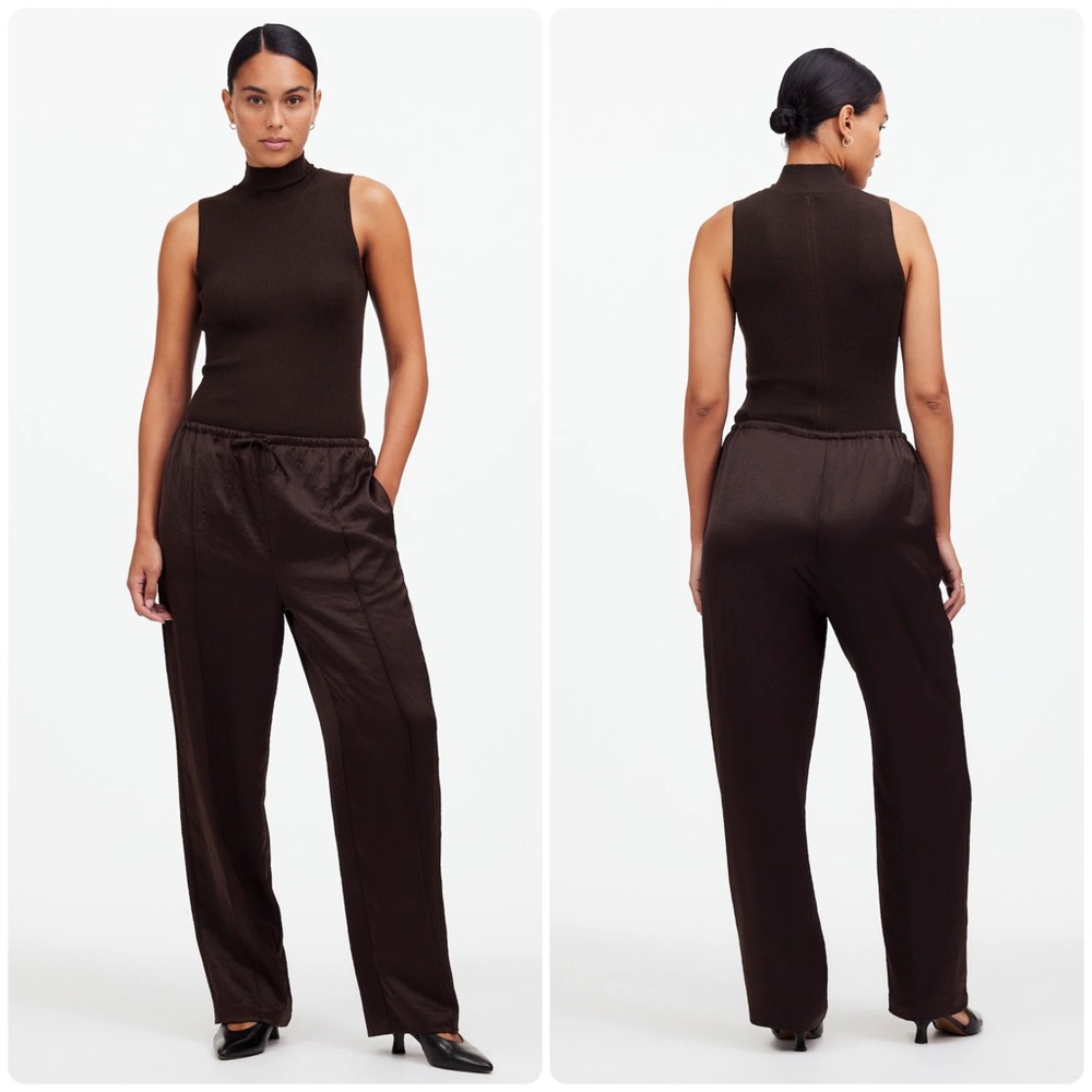 nwt // Madewell Petite Pintucked Slim Pull-On Pants in Satin